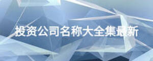 投資公司名稱大全集最新